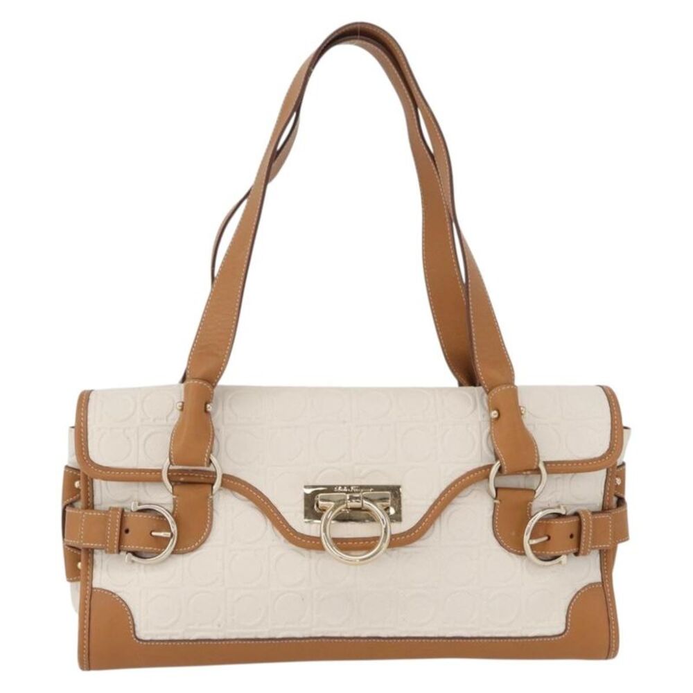Salvatore Ferragamo Gancini Top Handle Canvas White Pvc Handbag - Picture 15 of 16